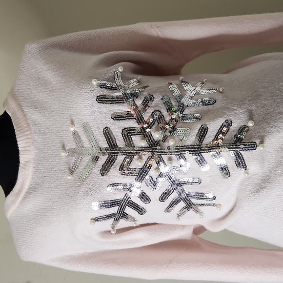 Pink sequin  fuzzy knit faux fur crewneck barbiecore Christmas sweater size xl - Picture 2 of 7